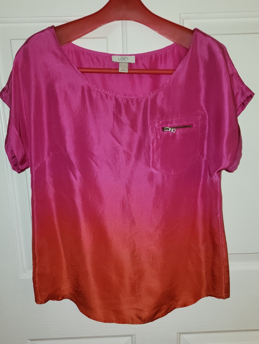 LOFT Pink to Orange Ombre Short Sleeve Top with Chest Zip